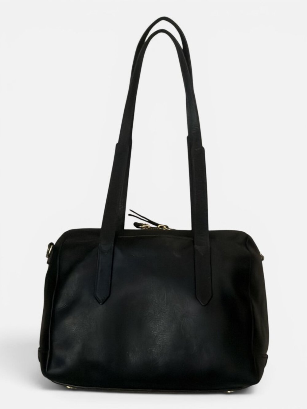 Fossil Sydney Satchel ZB5486 Black Matte Leather Old English Brass 3-way Med Bag - Picture 7 of 11